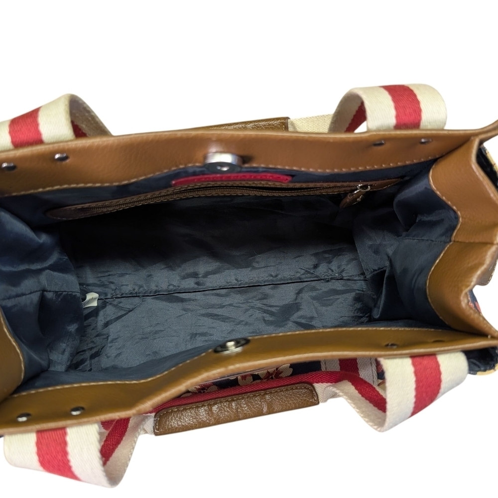 Tommy Hilfiger Floral Canvas Purse Navy Blue Red White Stripes Pockets 90s Vibes - Picture 8 of 13